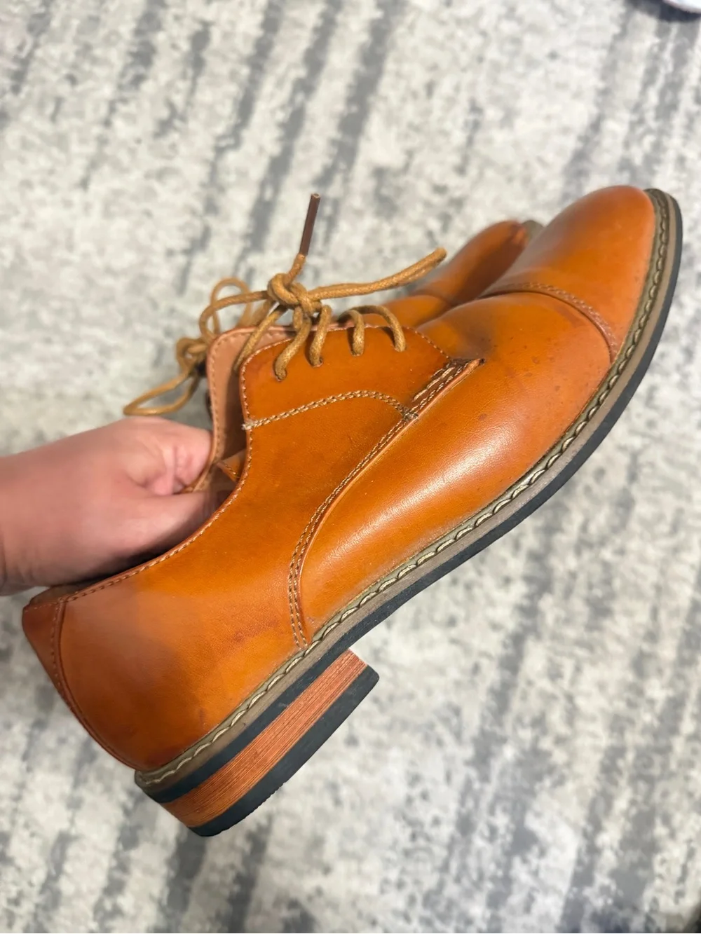 Jousen Men's Tan Leather Cap-Toe Oxford Derby Shoes